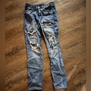SHEIN Straight high waisted Jeans with Distressed Details